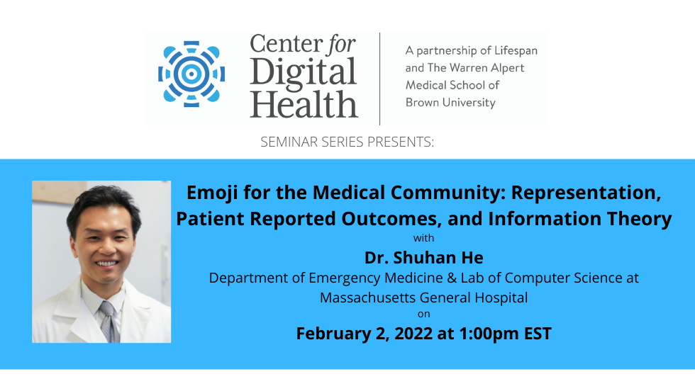Promotional image for Dr. Shuhan He's talk on "Emoji for the Medical Community"